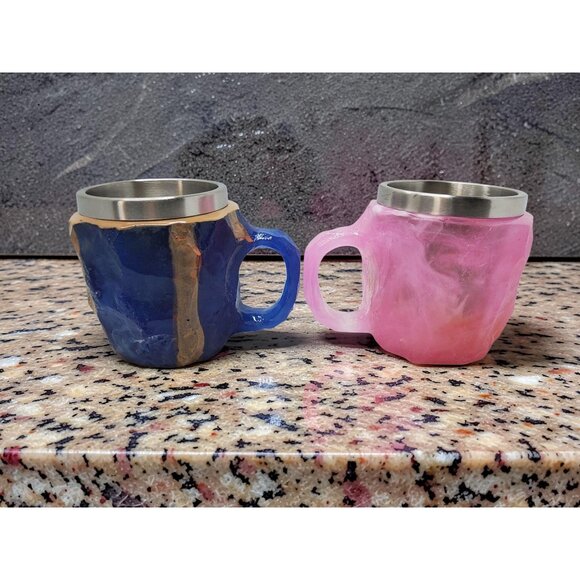 Handcrafted Resin & Stainless Steel Rock Design Mugs Set - Picture 2 of 14